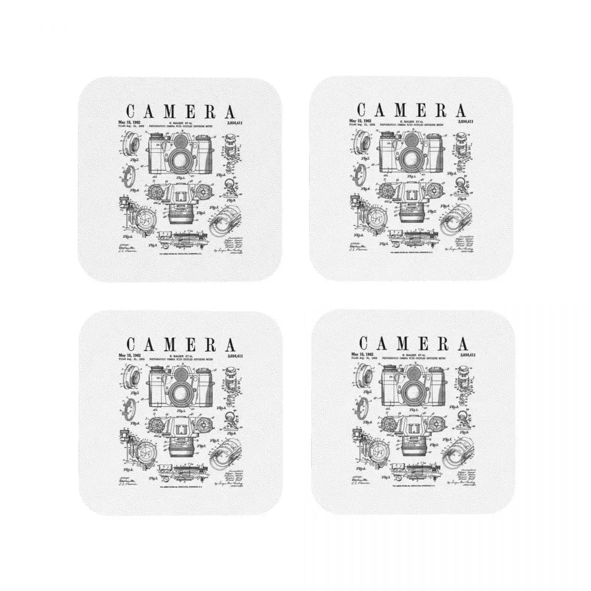 Photography Camera Vintage Classic Patent Drawing Coasters Kitchen Placemats Insulation Cup Coffee Mats For Decor Tableware Pads