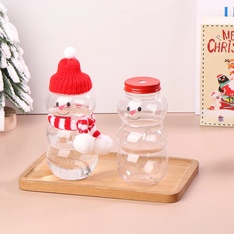 Botellas de agua navideñas de muñeco de nieve de 500ML, botellas de té de la leche, jugo de café, botella portátil para beber para tienda de té de la leche, taza de jugo para el hogar
