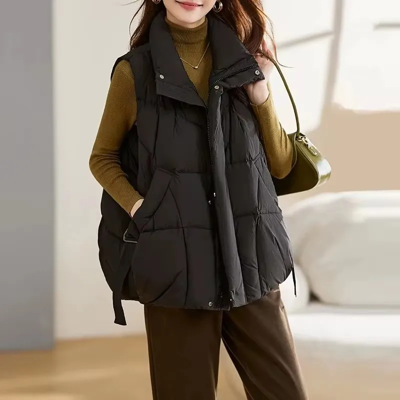 Autumn Winter Down Cotton Vest 2026 Women Fashion Korean Short Padded Thick Warm Sleeveless Waistcoat Parkas Female Jacket Tops