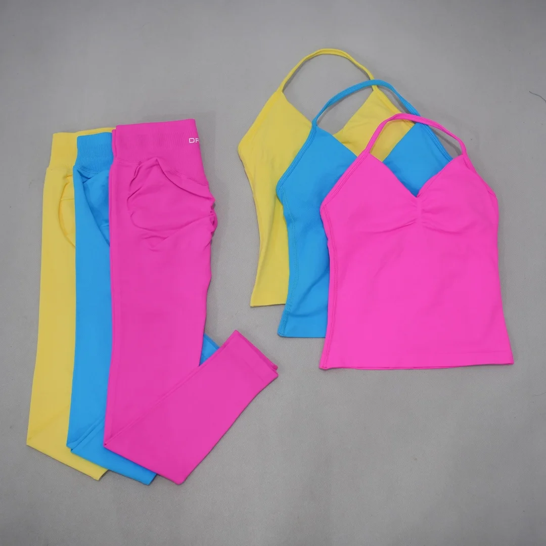 DFDK Seamless 2‑Piece Sports Suit Women V Neck Yoga Vest High Waist Butt Lifting Short Leggings Breathable Elastic Gym Running W - view 3