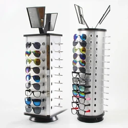 360°Rotating Eyeglass Display Stand Sunglass RackFreestanding Eyewear Holder with MirrorRotating Display Tower Organizer