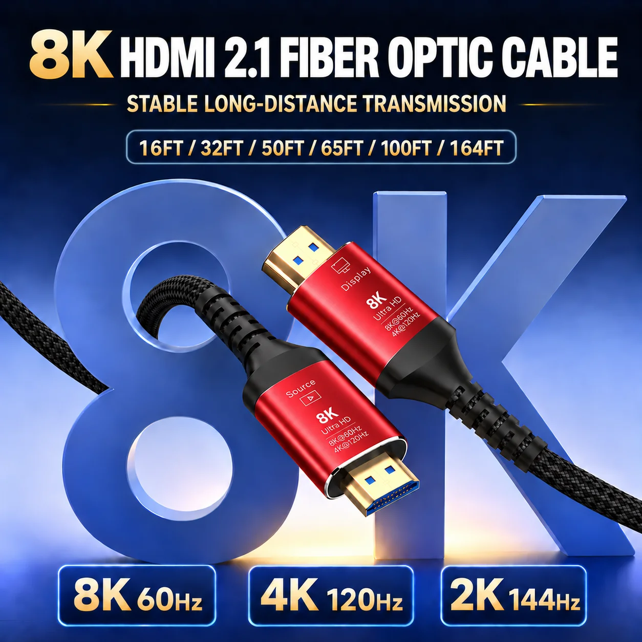 8K Fiber Optic HDMI 2.1 Cable 8K 60Hz 4K 120Hz 2K 144Hz Directional HDMI Cord for TV Monitor Projector 5m-50m