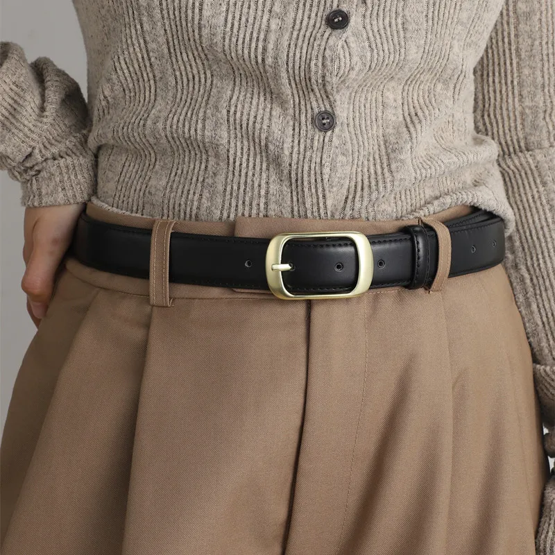 Retro small leather belt ladies jeans pin buckle belt high-grade fashion students thin casual black pin buckle