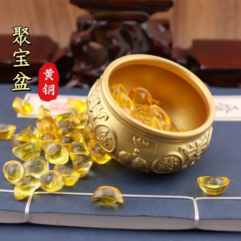 Brass Double Fish Treasure Bowl Gold Ornament Chinese Style Decoration Home Living Room TV Cabinet Decoration Housewarming Gift