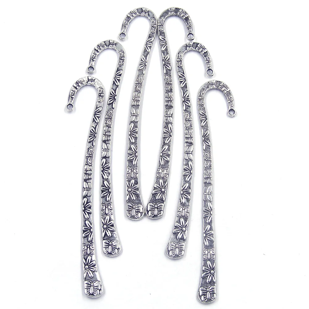Silver Tone Rose Flowers Butterfly Animal Carved Bookmarks With Loop Jewelry Diy Making Findings Wholesales 124mm