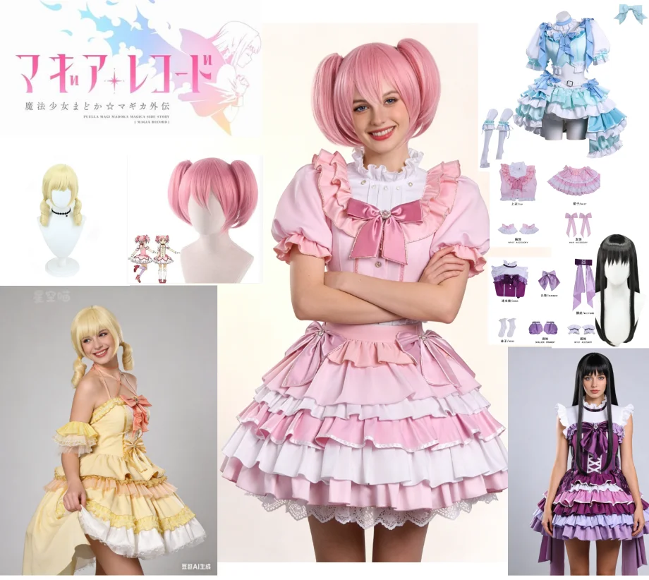 Disfraz y Peluca de Halloween de las Chicas Mágicas de Puella Magi Madoka Magica: Tomoe, Mami, Akemi, Homura, Kyoko, Sakura, Miki, Sayaka