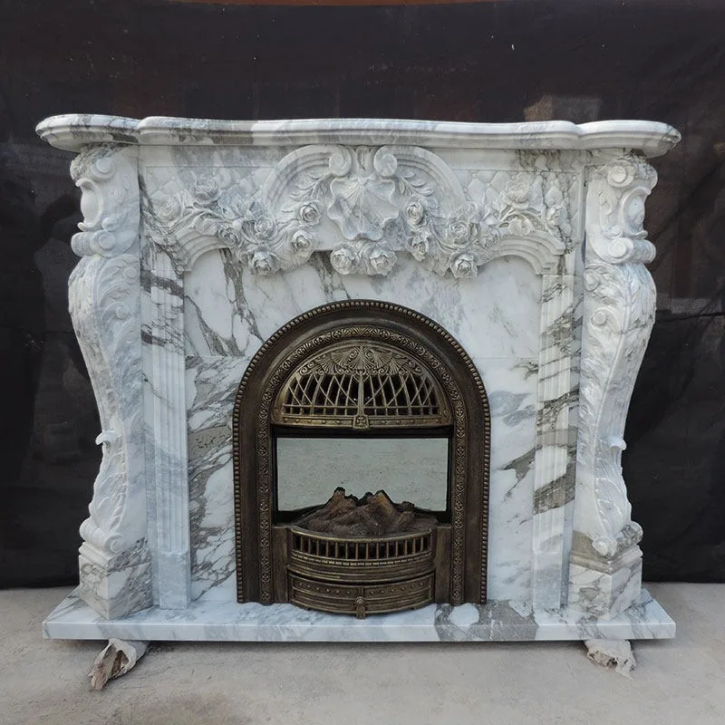 Customized Marble Fireplace Natural Stone French European Light Luxury Carved Fireplace Rack