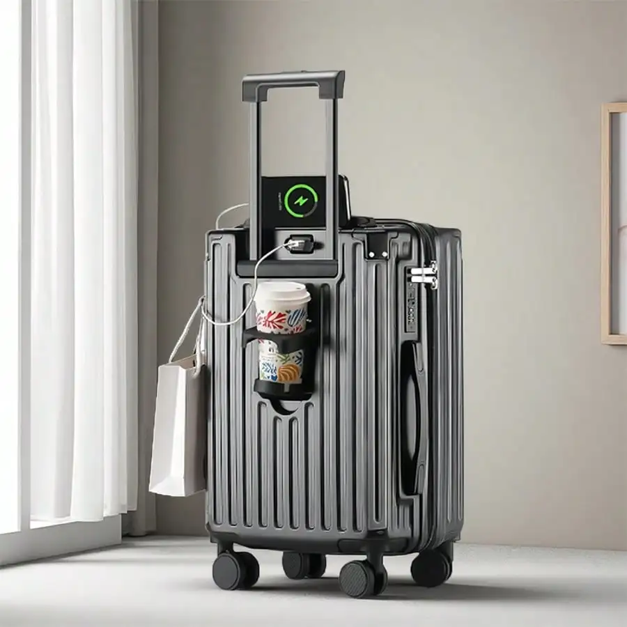 20 Inch Carry On Luggage With Cup Holder & USB Port, Airline Approved TSA-Locked Luggage