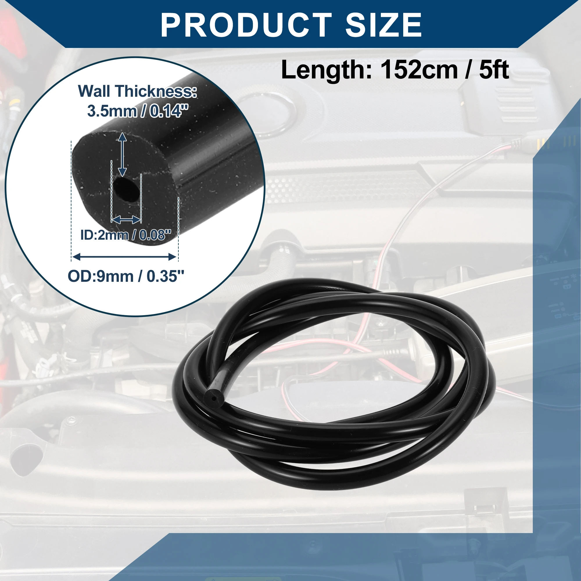 UXCELL-Mangueira Longa De Tubulação De Vácuo De Silicone, Linha De Vácuo Do Motor Do Carro, Alta Temperatura, Espessura de 2-20mm, ID de 3,5mm, 1,52 m, 1,7 m