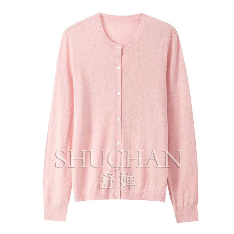 

sweater to wear in early autumn with chaos thin round neck long-sleeved wool cardigan women's soft slippery thin knitte