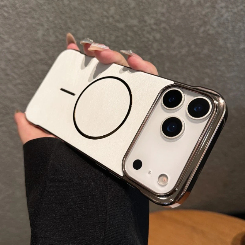 

HOCE Роскошный тонкий безрамный чехол для Magsafe с магнитным чехлом для iPhone 17, Air Pro Max, текстура золотой проволоки, матовый жесткий чехол из ПК