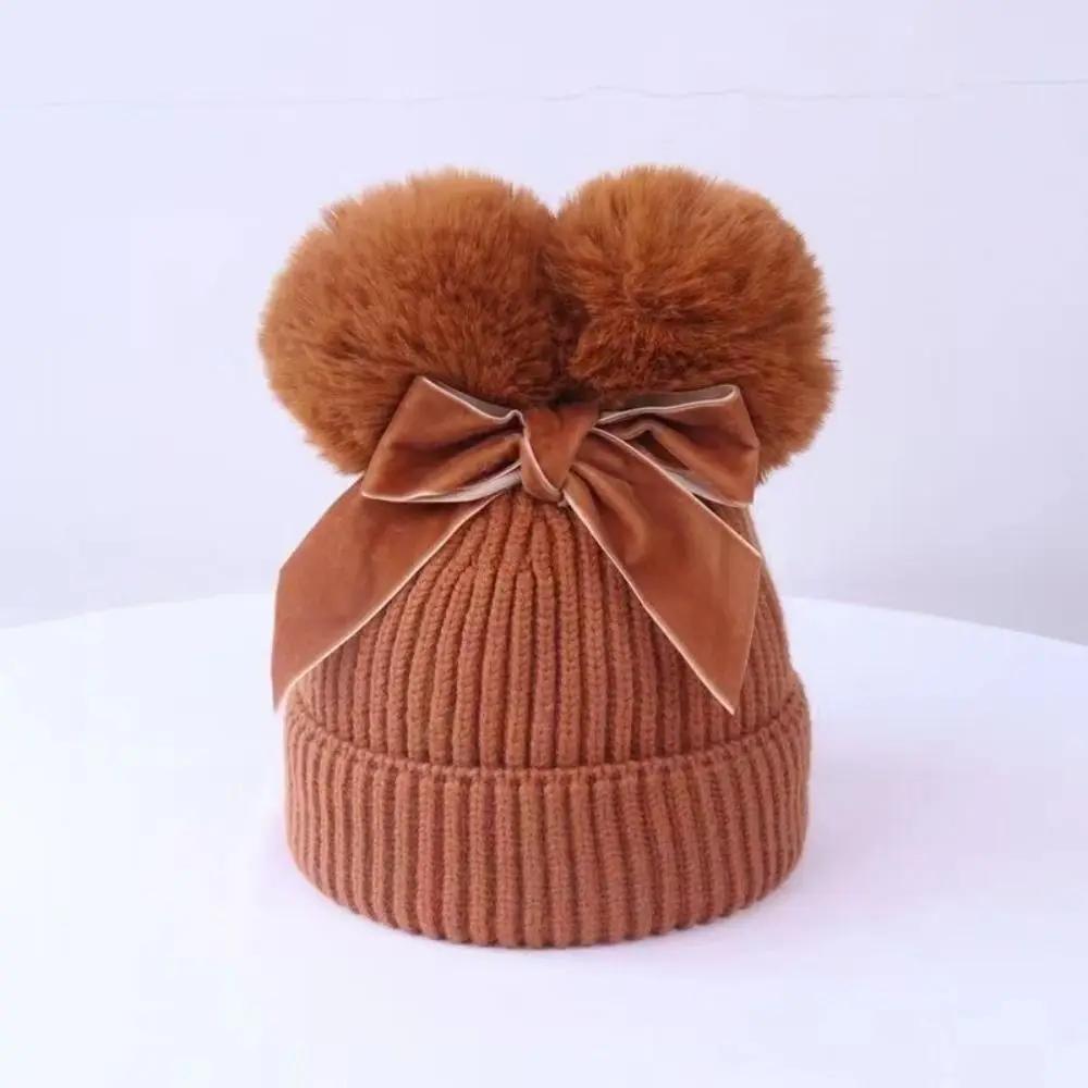 Winter Knitted Children\'s Woolen Hat With Pom Pom Thicken Baby Winter Hats Cotton Lining Ear Protection Hat Boys Girls