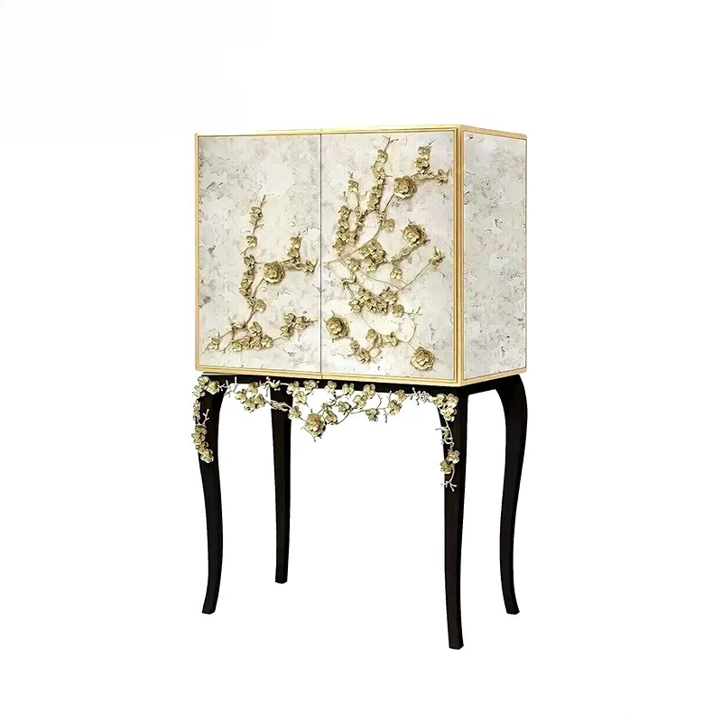 نموذج مصمم لخزانة النبيذ على شكل زهرة نحاسية، وخزانة جانبية لتناول الطعام من الخشب الصلب الراقية، وخزانة تزيين فاخرة للفيلا #6