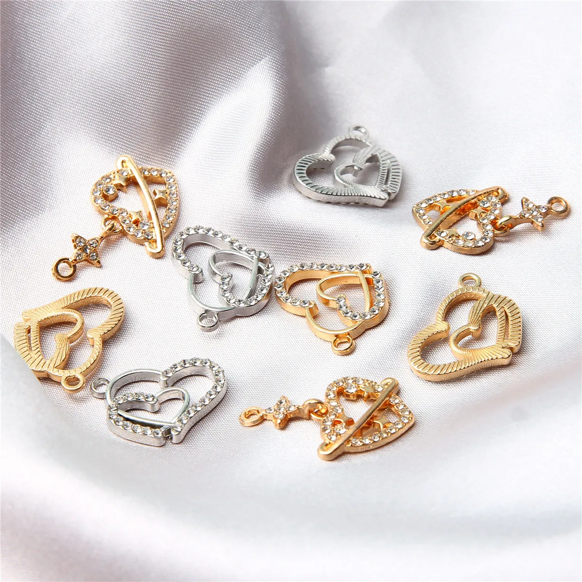 50pcs Rhinestone Double Heart Shape Zinc Alloy Pendant Star Pendant DIY Earrings Necklace Jewelry Making