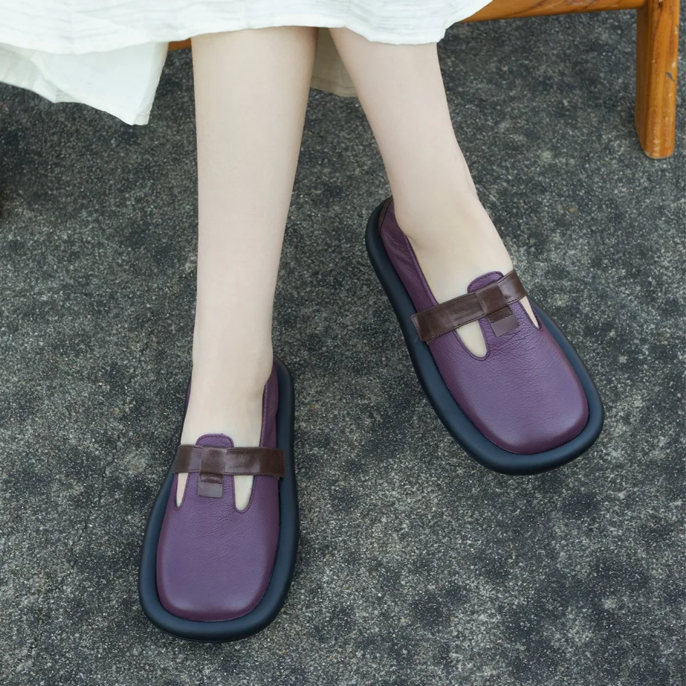 

Birkuir Retro Square Toe Mary Jane Flats Shoes For Women Hook Loop Platform Shoes Genuine Leather 2026 Luxury Thick Heels Shoes