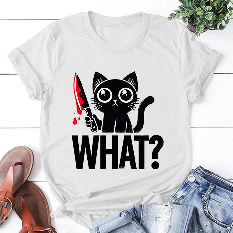 

New Cat What Printed T Shirt Women Men Teens Fashion Hip Hop Harajuku Casual Short Sleeve Tops Tees