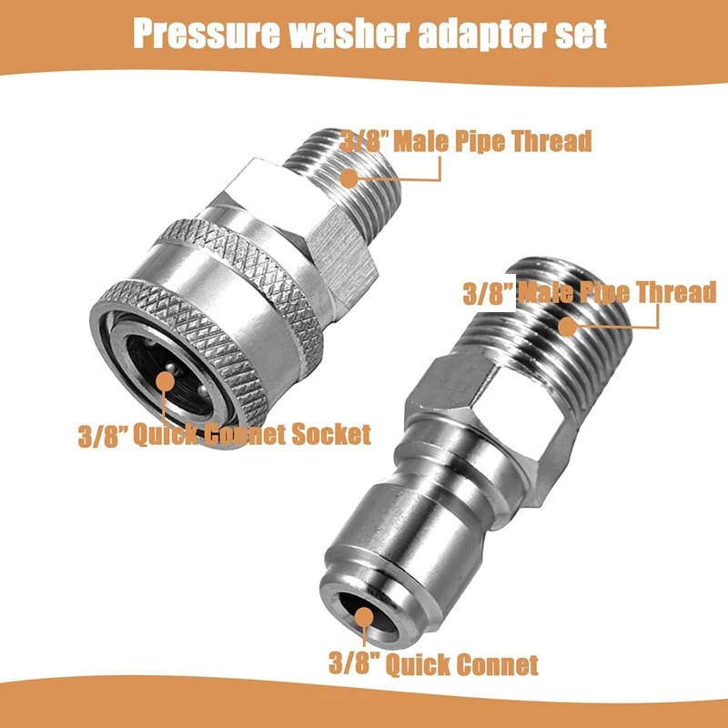 Accoppiatore per idropulitrice da 3/8 pollici spina a connessione rapida in acciaio inossidabile maschio e femmina raccordi a connessione rapida