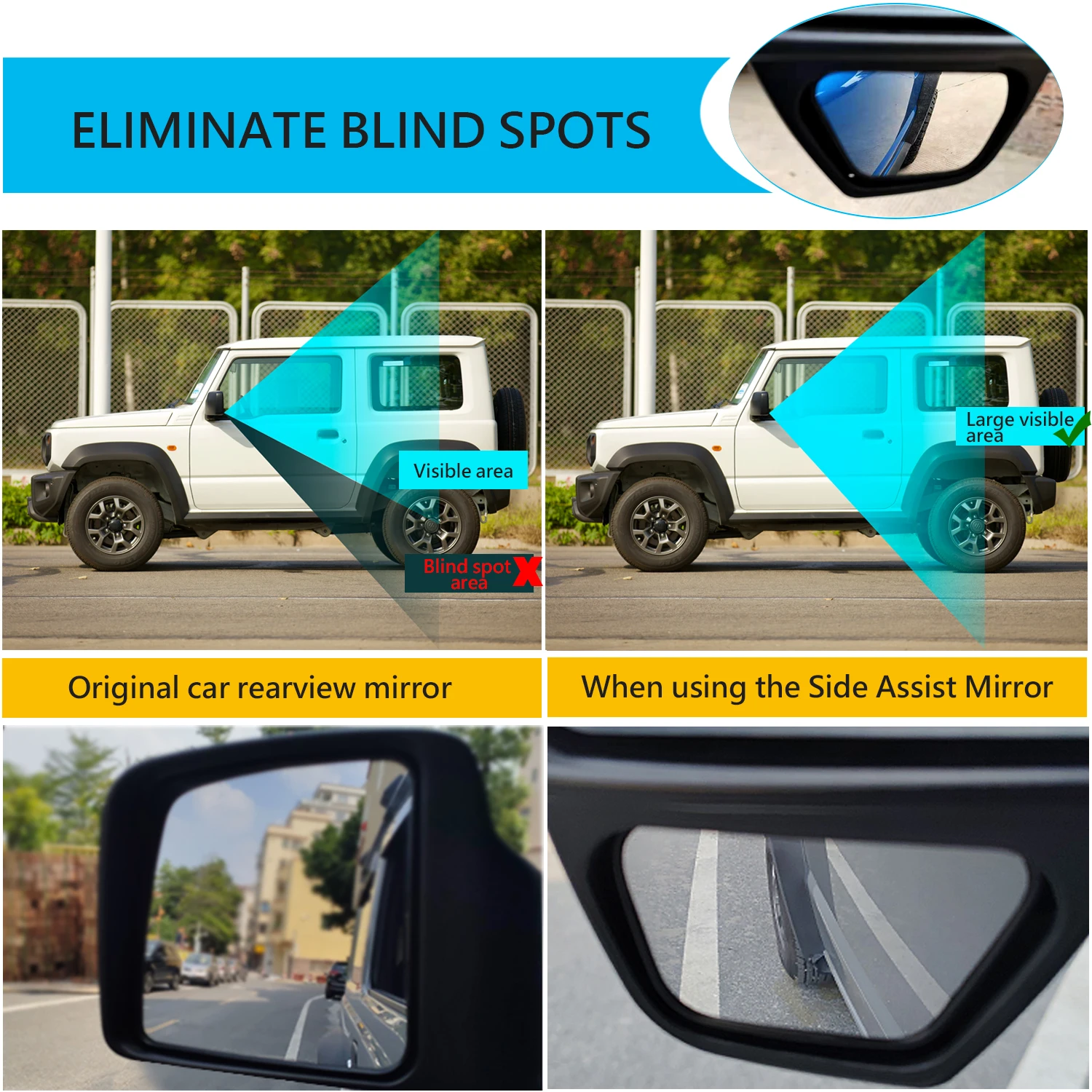 Auto-Weitwinkel-Rückspiegel zur Unterstützung der Sicht im toten Winkel, HD-Klar, Weihnachts-Autozubehör für Jimny JB64 JB74 2019-2025 2026 – Detail 2