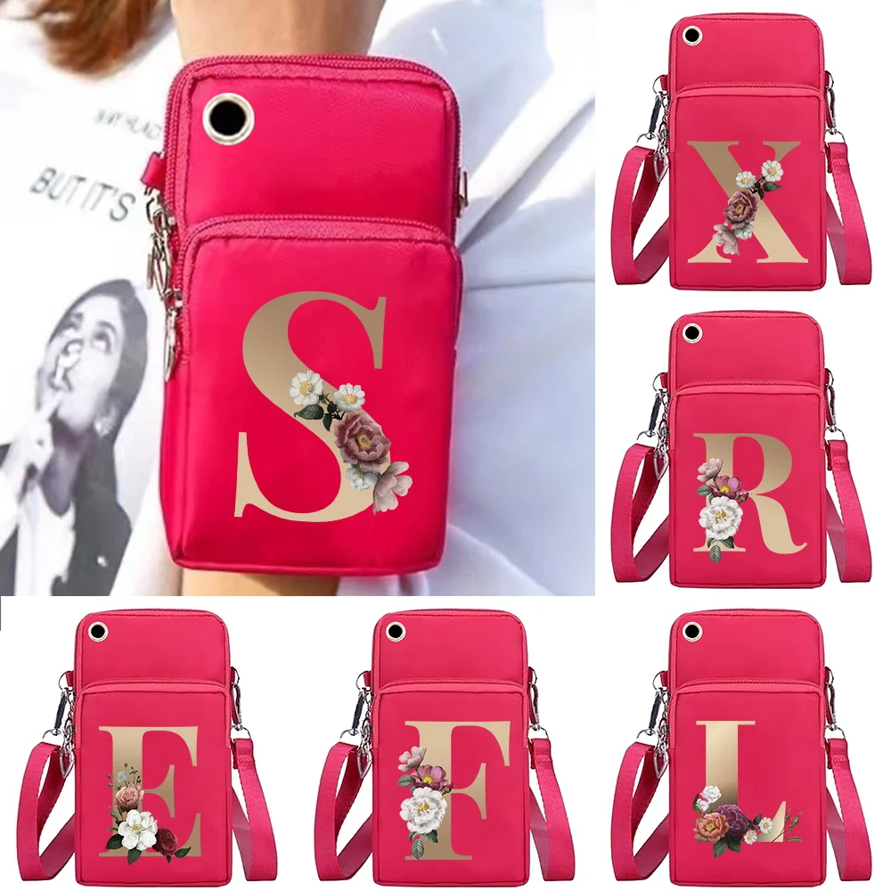Mobile Phone Bag Women Shoulder Bags Wallet Arm Pack for Apple/Huawei/Xiaomi Cell Phone Organizer Gold Letter Print Wrist Packet