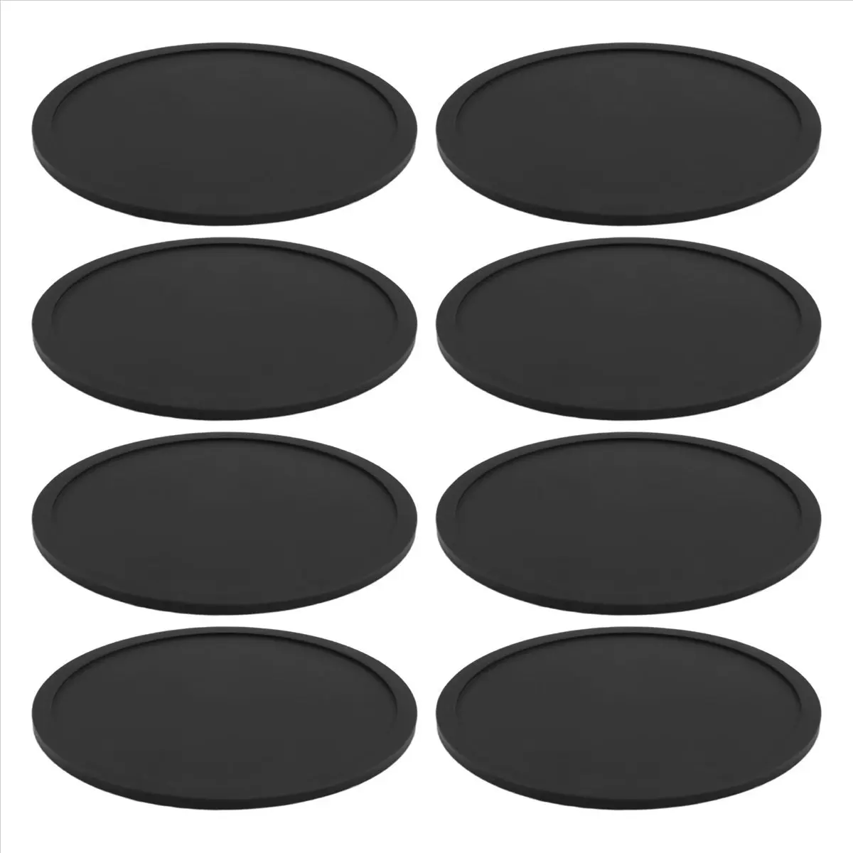FTGT-Silicone Black Drink Coasters Set of 8 Non-slip Round Soft Sleek and Easy to Clean Black