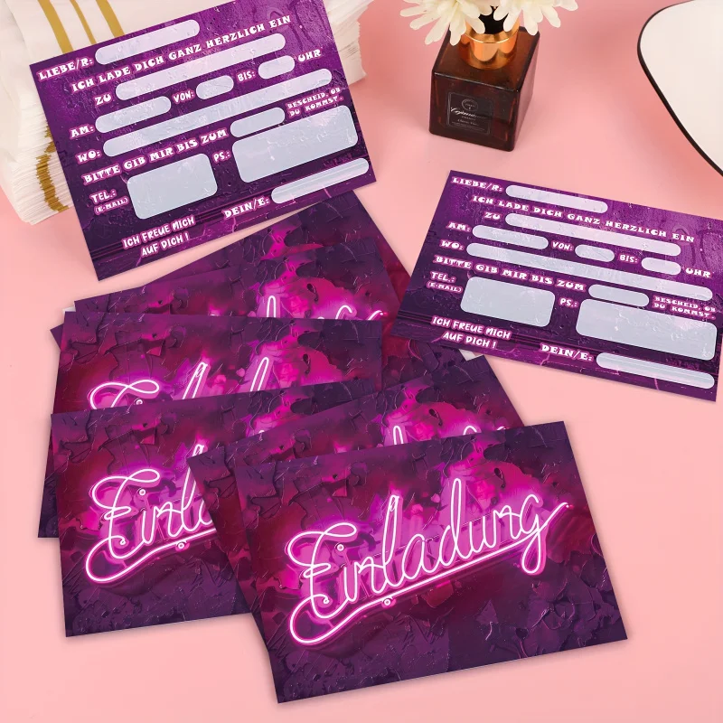 16 Stk. Neon-Graffiti-Party-Einladungskarten – Lebhafte Nachtthema, Geburtstags- und Schulveranstaltungsdekorationen,