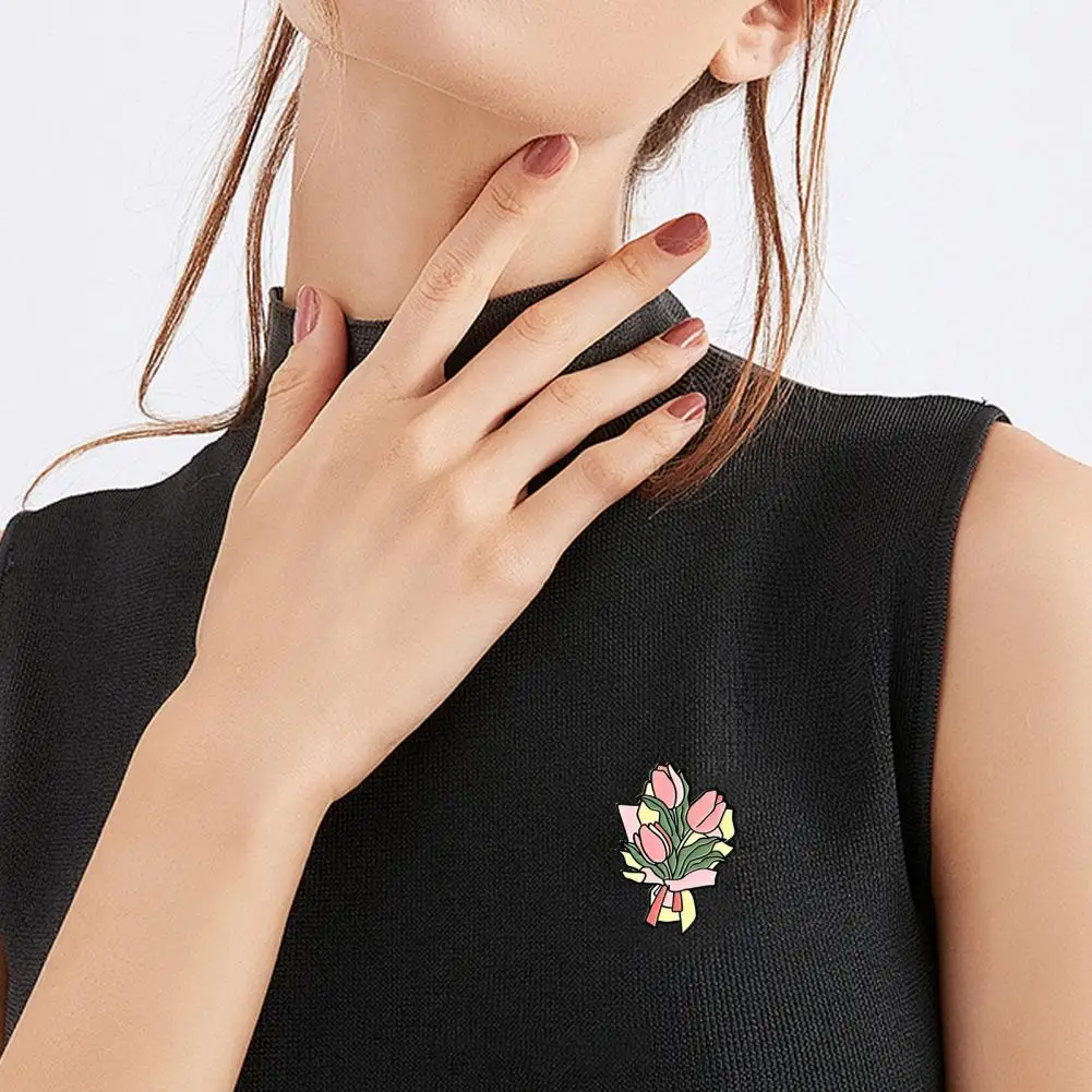 Flower Brooch Pin Alloy Flower Pin Enamel Floral Pin Brooch Cartoon Tulips Carnations Lapel Badge Scratch-resistant for Bags