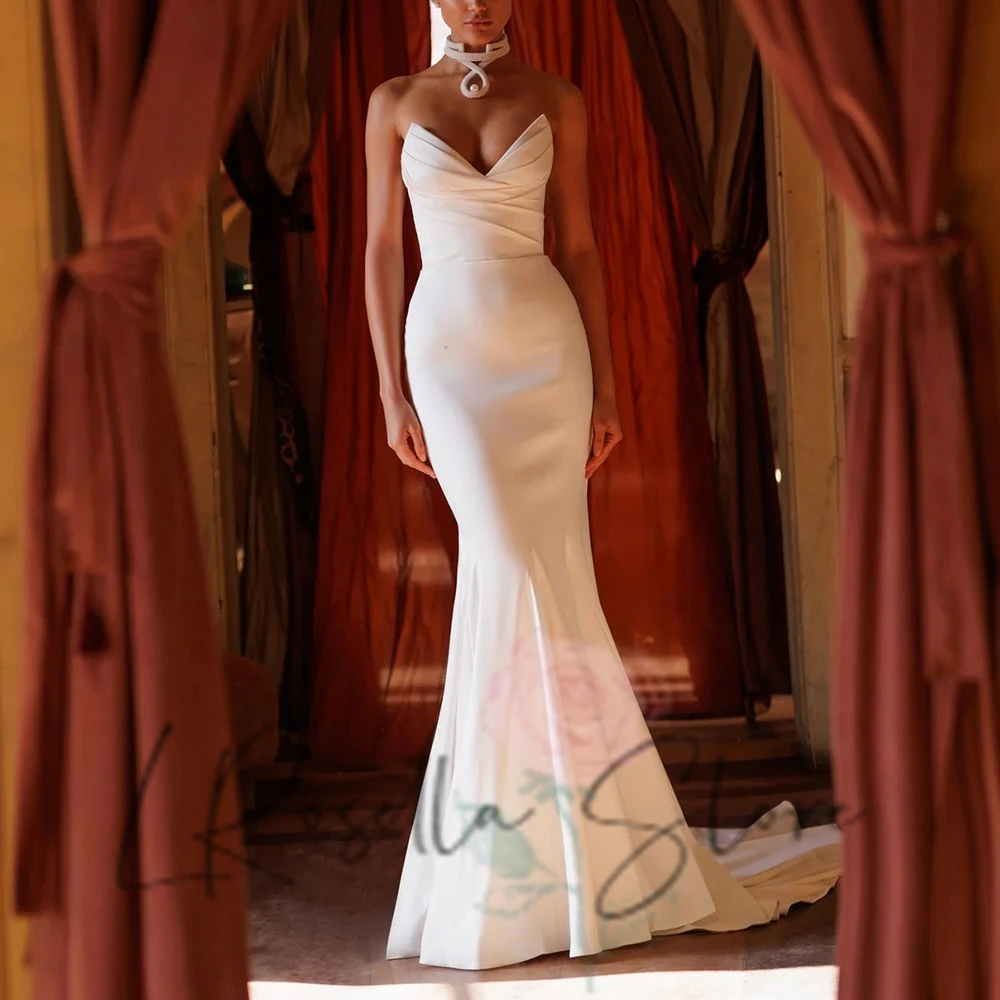 

LRosella Элегантное драпированное свадебное платье русалки с v-образным вырезом, без рукавов и со шлейфом, свадебные платья, платья de novia 2025