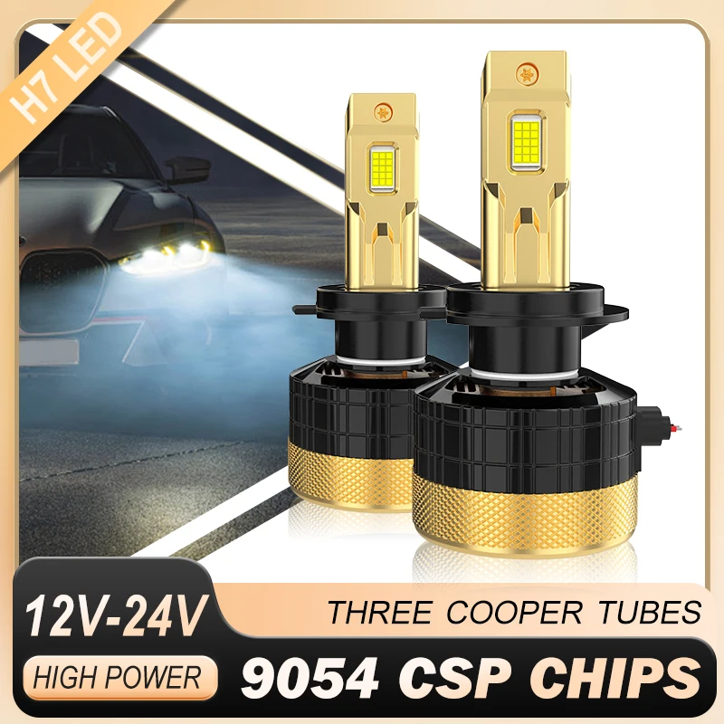 Golden Three Cooper Tubes H1 H4 H7 Led Bulbs 9054 CSP Chips High Power H11/H8/H9 HB3/9005 HB4/9006 Led Automotive Lamps 6000K 2X