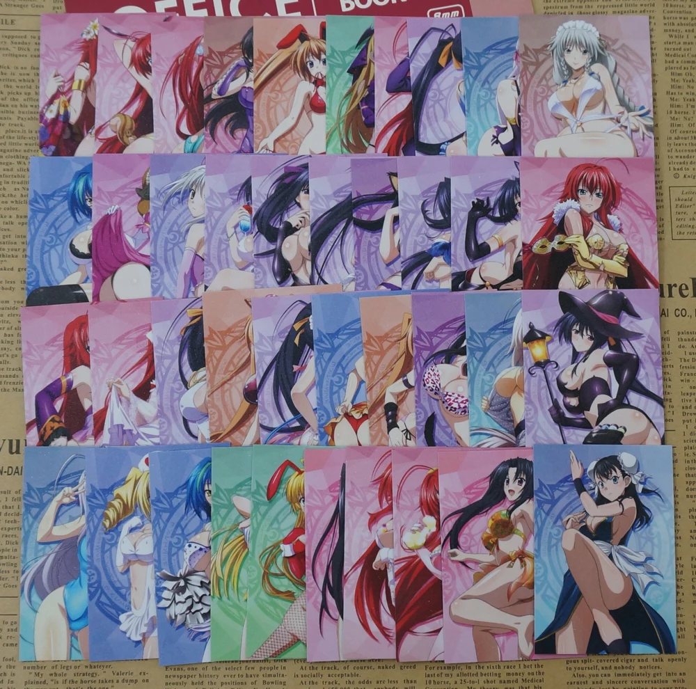 40pcs/set High School DxD Girls Shiny Frosted Paper Cards Rias Akeno Xenovia Shidou Sexy Anime Female Characters Collection Card