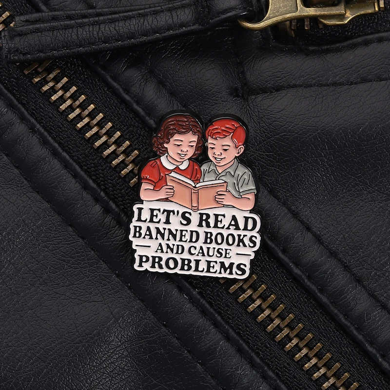 Vintage Library Style Pin Banned Books Activism Design with Reading Freedom Slogan for Book Lovers Literary Enthusiasts Gift