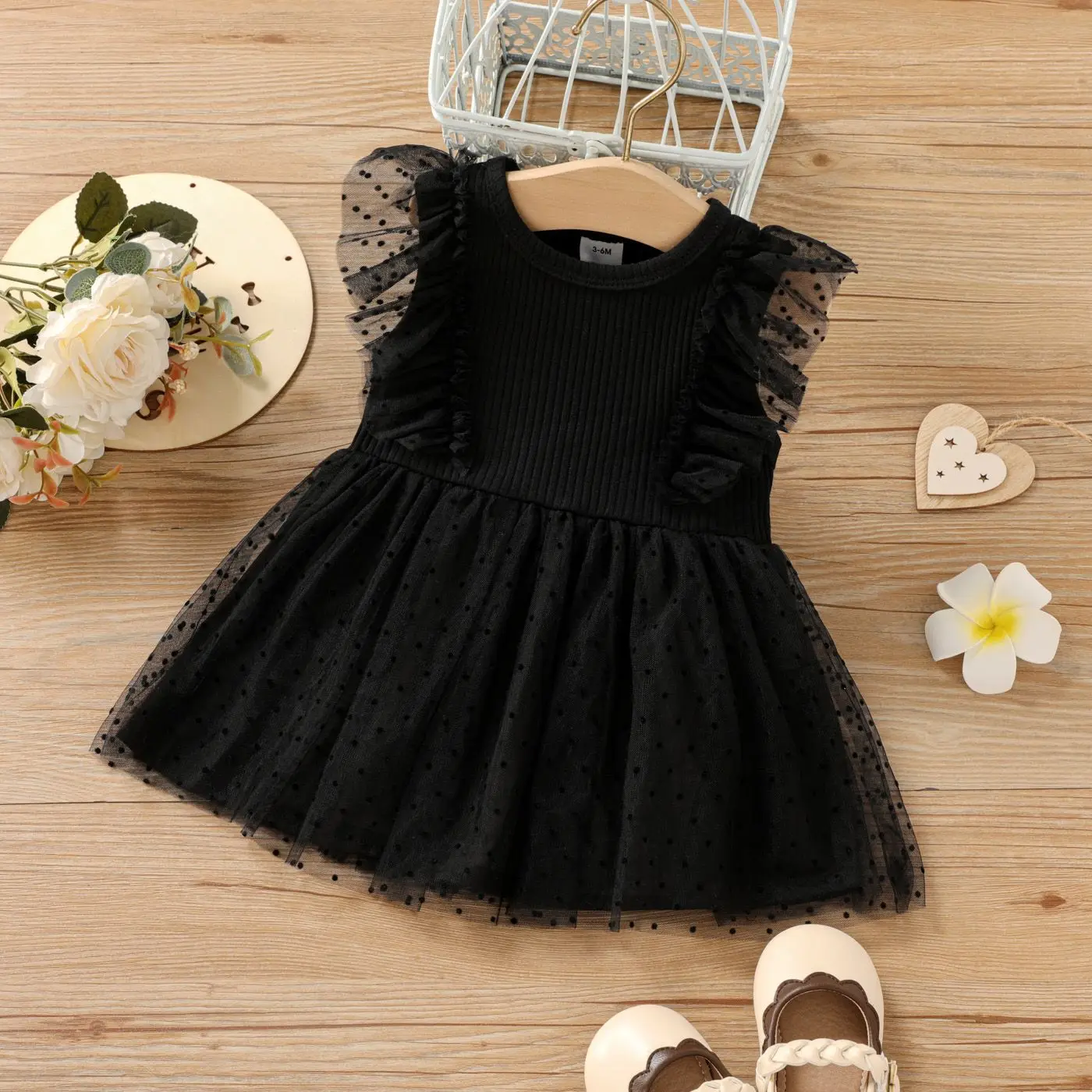 Summer New Baby Girl Mesh Stitching Polka Dot Round Neck Princess Temperament Dress