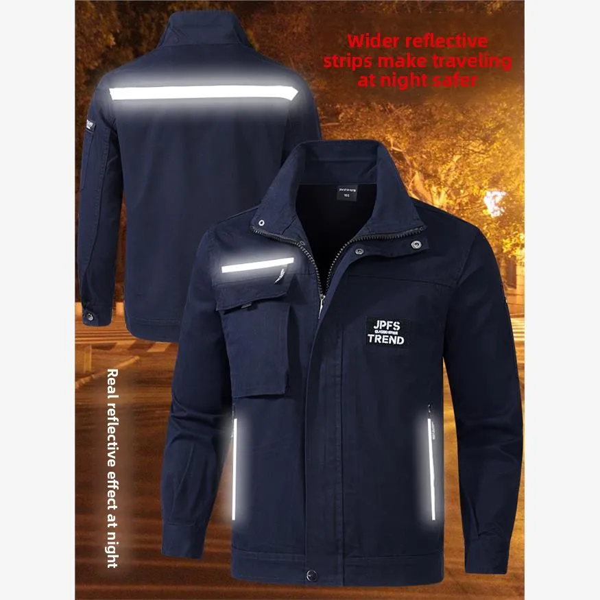 Set da Lavoro in Puro Cotone Rinforzato per Uomo con Strisce Riflettenti, Anti-scottatura, Ignifugo, per Saldatura