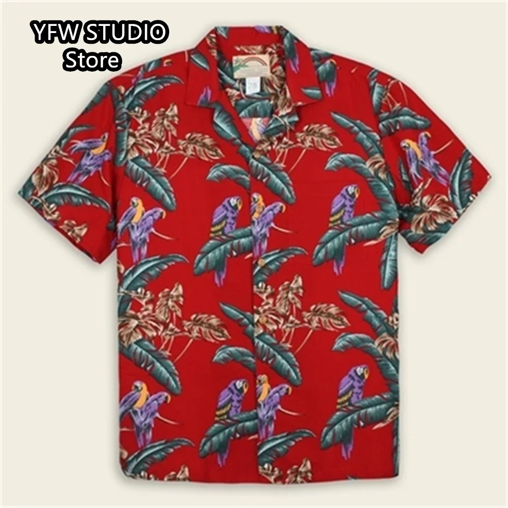 Men's Short Sleeve Shirts Tropical Hawaiian Style Parrot Print Cuban Style Summer Large Size Casual New