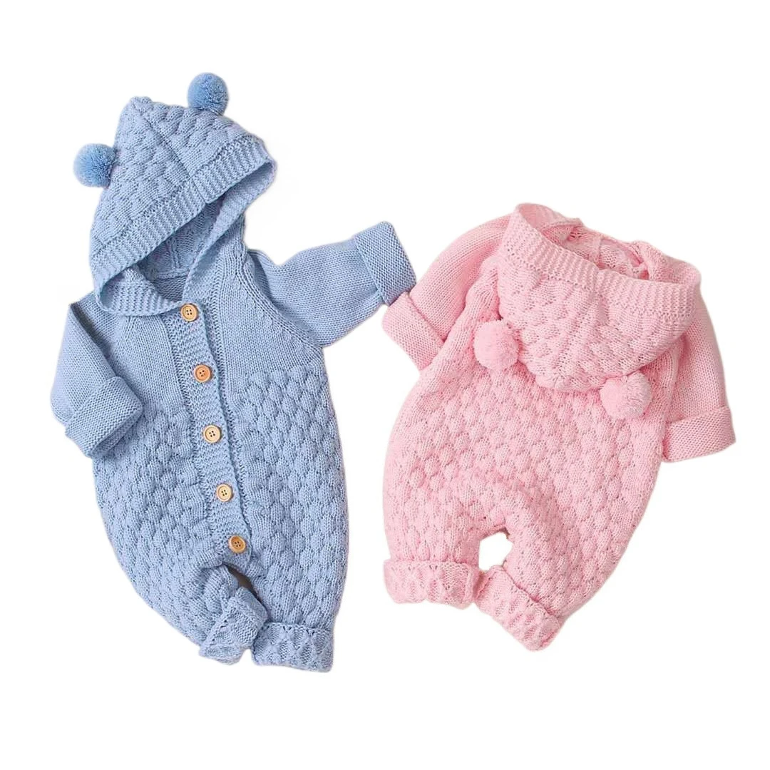 Romper Onesie Baby - Neugeborenen Baby Gestrickte Strampler mit Kapuze