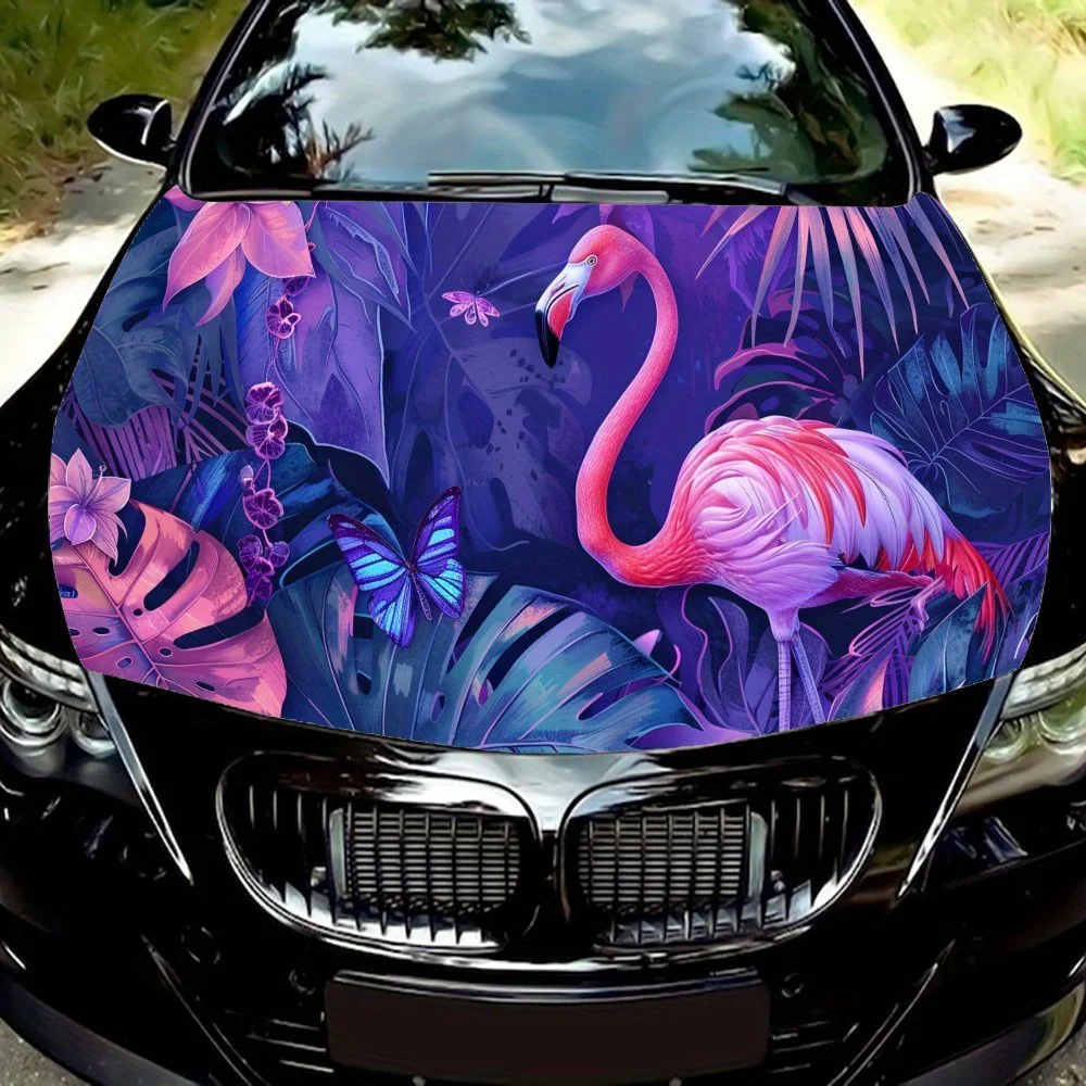 Lone - Flamingo Print Car Hood Sticker PVC Self Waterproof Stick, Striking Auto Exterior Accessories Decor Protect Gift for Car
