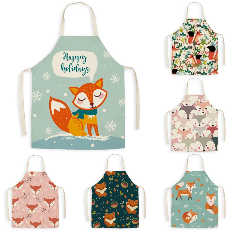 Fox Aprons Unisex Dinner Party Linen Nordic Cooking Bib Funny Pinafore Cleaning Aprons Home Accessory Home Cleaning Tools