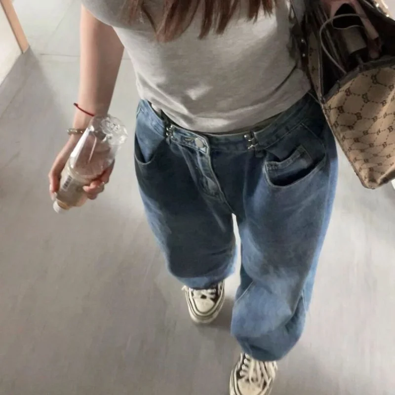 Deeptown Y2K Vintage übergroße Jeans mit weitem Bein Frauen hohe Taille gewaschene Jeans hose Baggy Grunge Basic Hose Streetwear Herbst