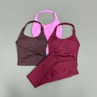 2 Piece Active Set Women Open Back Halter Top Peach Butt Lifting Leggings Seamless Soft Stretchy Gym Yoga Fitness Outfits 4