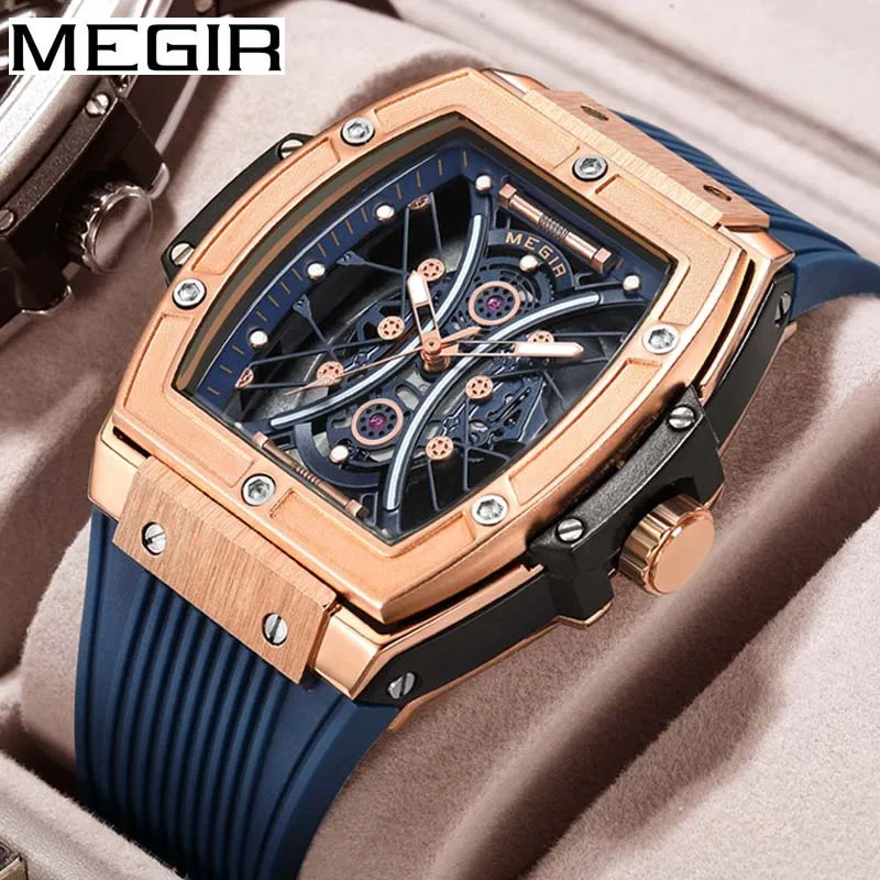 

MEGIR Sport Quartz Watch for Men Silicone Strap Waterproof Fashion Hollow Mens Watches Top Brand Luxury Military Wristwatches