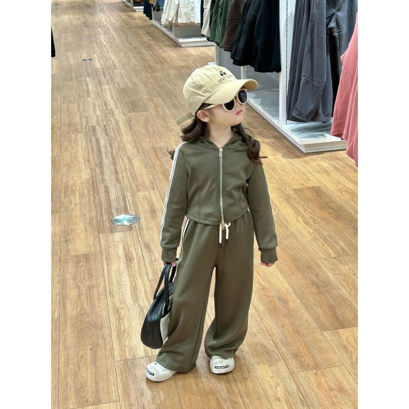 Girl's casual suit2024Spring New Children2-7Children's Sport Pants-Year-Old Coat Two-Piece Set