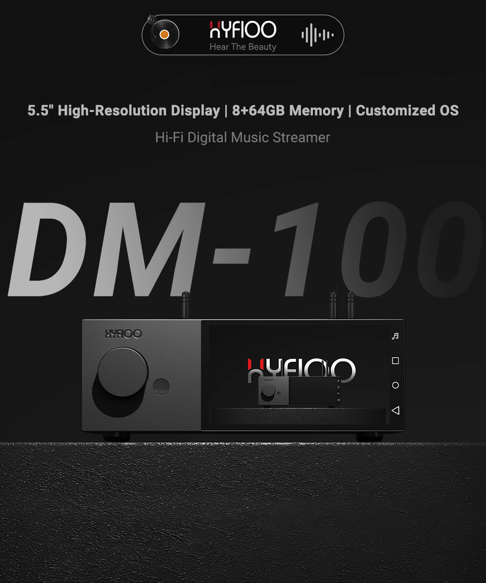 AIYIMA&HYFIOO DM100 Musik Streamer Media Player Bluetooth 5.4 Wireless Audio 5,5 Zoll LCD Unterstützung AirPlay NAS Spotify – Detail 3