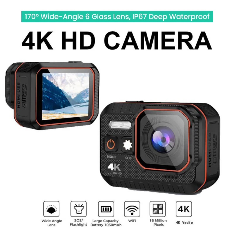 

Sport Camera Ultra HD 4K WiFi 2 Inch 170D Underwater Waterproof Helmet Video Recording Action Recorder Cam