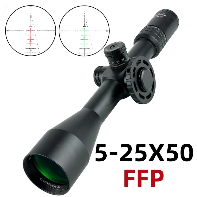 5-25X50 First Focal Plane Red Green Reticle Riflescope Long Range Shooting Hunting Optics Sight Fits 11mm/20mm Rail Mount