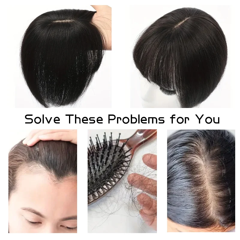 25cm 8X13cm Hairnet Straight Human Hair Invisible 3D Toupee Clip in One Piece Hair Extensions Topper for Women Hair Loss