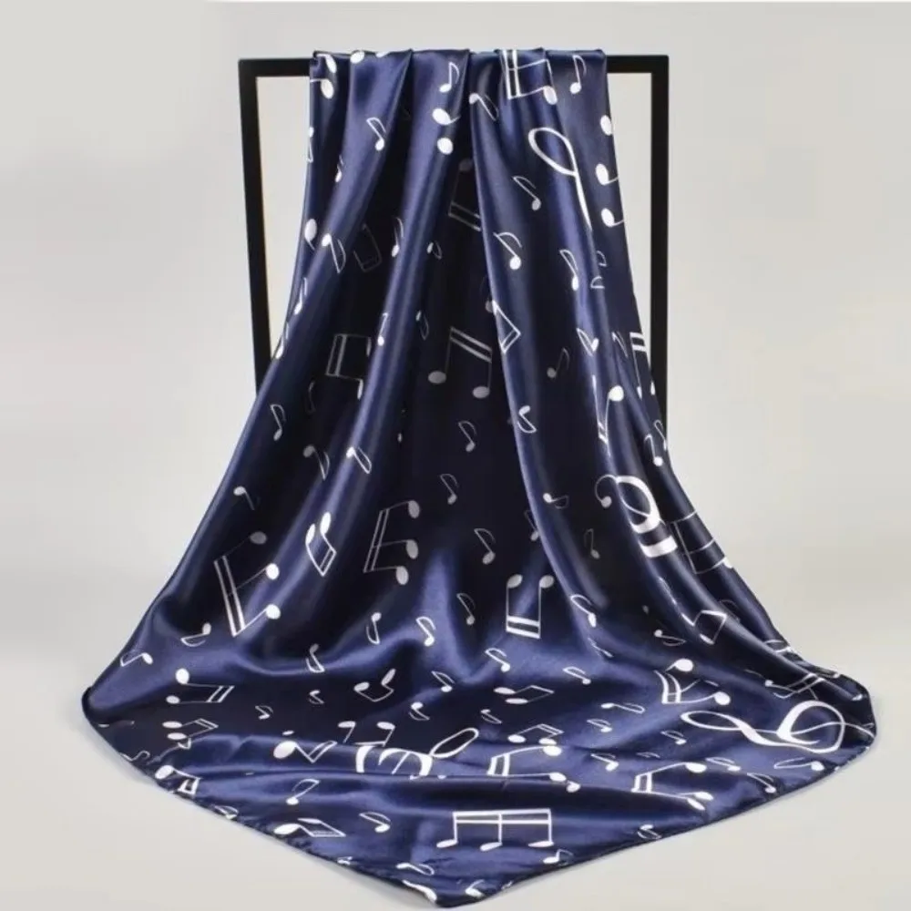 Elegant Breathable Musical Note Shawl Large Lightweight Square Scarf Neck Wrap Headband Printed Silk Scarf Clothing Accessories