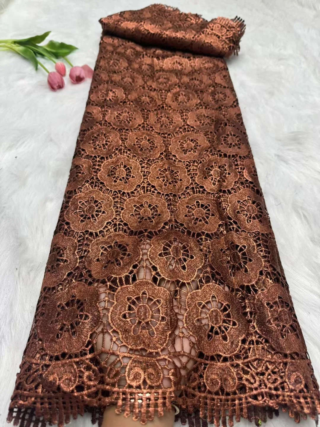 

2026 High Quality African Nigerian Tulle Lace Fabric Organza Embroidery Guipure Party Gown Dress Brocade Jacquard Wedding 5Yard