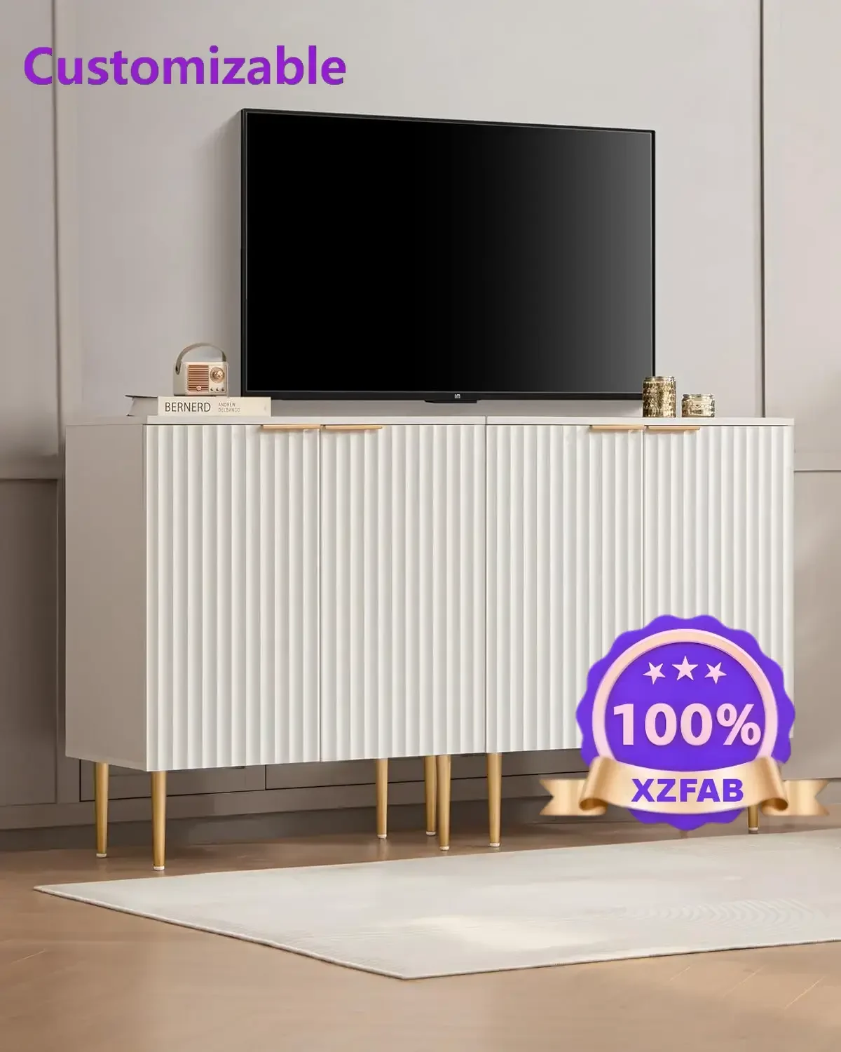 Factory Direct 2026 Modern 1/2/3pc Fluted Storage Console Table,Buffet Credenza w/ Spray-painted Finish, Wooden Accent Cabinet