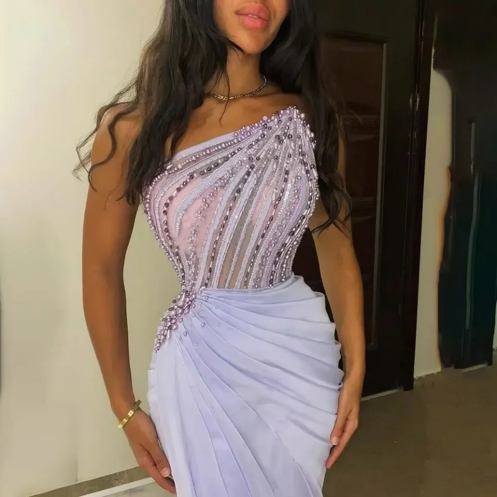 Customized Exquisite Beading Evening Dress Charming Mermaid Prom Dress Elegant Sleeveless Chiffon Party Gown فساتين سهرة فخ