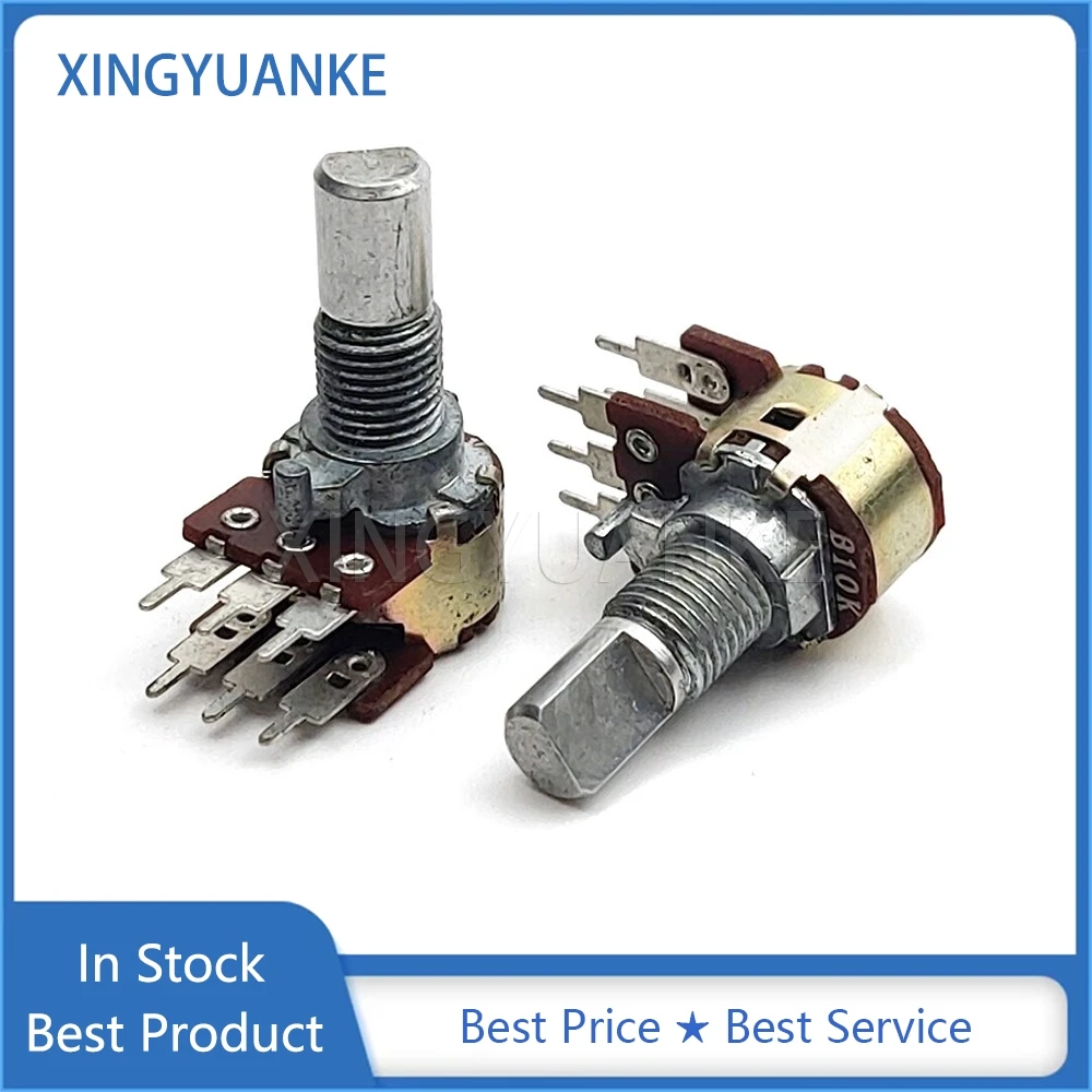 2PCS R1210G 12 Type Double B10K A10K Speaker Power Amplifier Audio Volume Adjustment Potentiometer 6-Pin Half Shaft Length 15MM