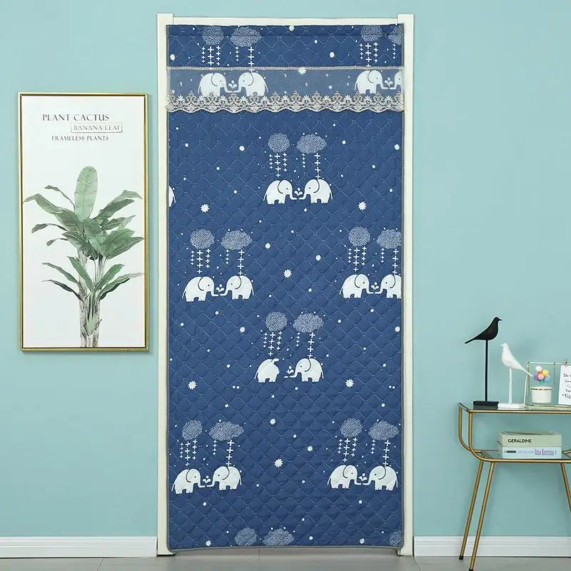 Cotton Door Curtain Winter Warm Windproof Winter Household Cold-Proof Rural Bungalow Thickened Punch-free Hanging Curtain as ...